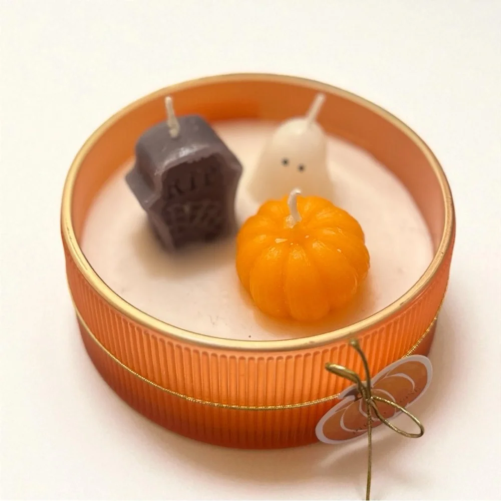 Halloween Pumpkin Ghost Tombstone Candle | Fall Spooky Decor Centerpiece NWT